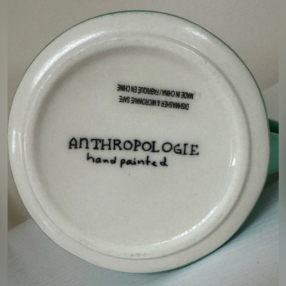 Anthropologie Monogram “A” Ceramic Mug in Mint Green